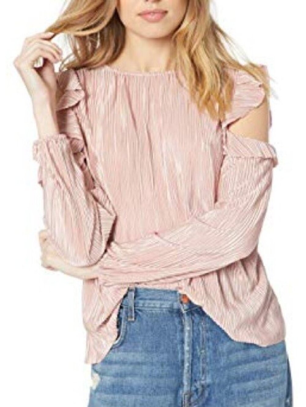 BB Dakota Dusty Rose Pleated Ruffle Cold Shoulder Blouse Size XS